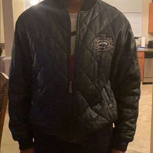 Black designer leather bomber  jacket